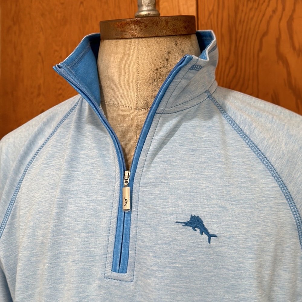 Mens size small Tommy bahama 1/4 zip pullover sweater light blue NWT lightweight